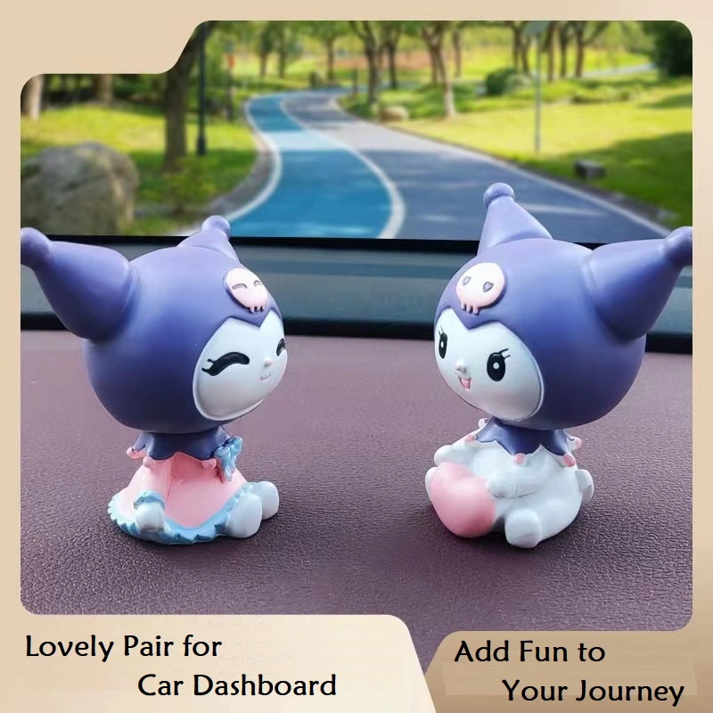 2PCS Lovely Kuromi Car Dashboard Ornament Cute Swing Kuromi Kawaii for Interior Decoration Car Dashboard Desk Office Bedroom (Boshun)