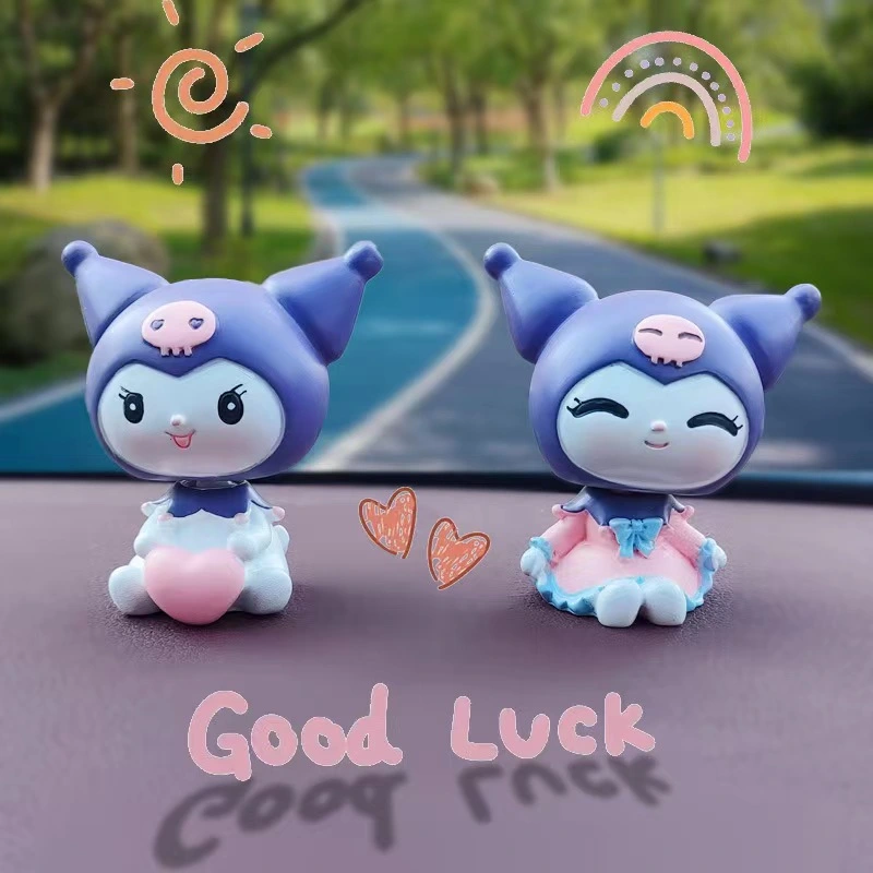 2PCS Lovely Kuromi Car Dashboard Ornament Cute Swing Kuromi Kawaii for Interior Decoration Car Dashboard Desk Office Bedroom (Boshun)