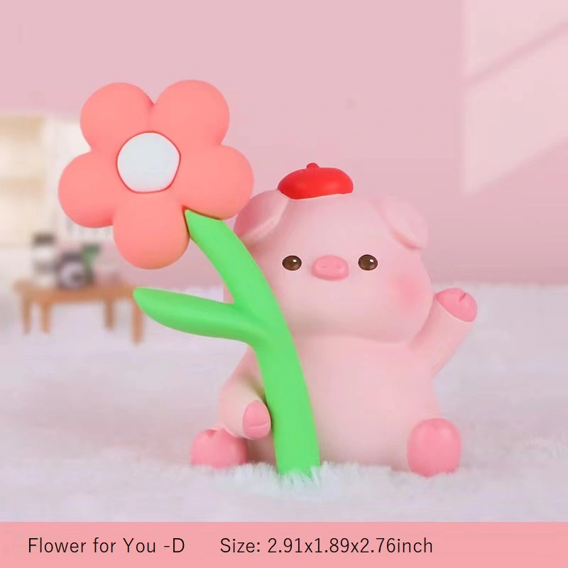 4Pcs Flowers-for-You Series Figurine Statue Rabbit Cat Dog Pig Animal Sculpture Room Décor, Sculptures Home Décor, Table Decor, Animal Ornament for Kids Boys Girls (Boshun)