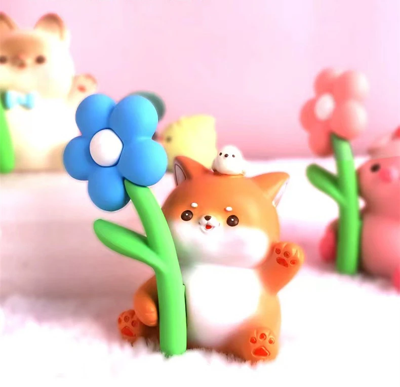 4Pcs Flowers-for-You Series Figurine Statue Rabbit Cat Dog Pig Animal Sculpture Room Décor, Sculptures Home Décor, Table Decor, Animal Ornament for Kids Boys Girls (Boshun)