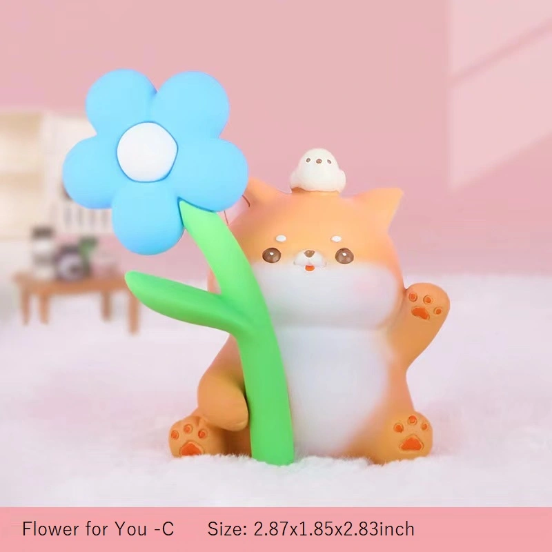 4Pcs Flowers-for-You Series Figurine Statue Rabbit Cat Dog Pig Animal Sculpture Room Décor, Sculptures Home Décor, Table Decor, Animal Ornament for Kids Boys Girls (Boshun)