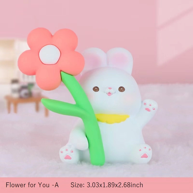 4Pcs Flowers-for-You Series Figurine Statue Rabbit Cat Dog Pig Animal Sculpture Room Décor, Sculptures Home Décor, Table Decor, Animal Ornament for Kids Boys Girls (Boshun)