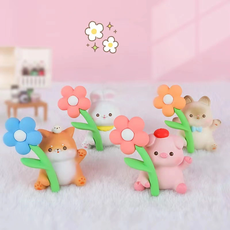 4Pcs Flowers-for-You Series Figurine Statue Rabbit Cat Dog Pig Animal Sculpture Room Décor, Sculptures Home Décor, Table Decor, Animal Ornament for Kids Boys Girls (Boshun)