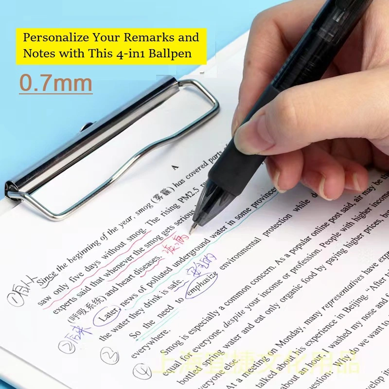 6 Count 4 Colors Ballpen 0.7mm Green Blue Red Black 4-in-1 Ballpen, 4 Assorted Colors Highlighter Ball Pens for Adults Kids Highlighting Pens on Home School Office Supplies (Deli, S313)