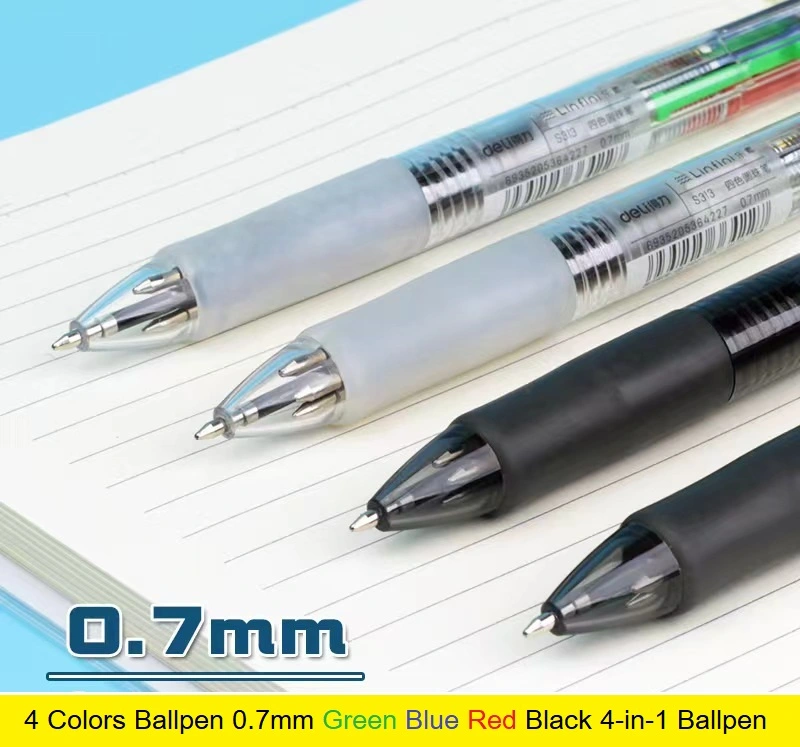 6 Count 4 Colors Ballpen 0.7mm Green Blue Red Black 4-in-1 Ballpen, 4 Assorted Colors Highlighter Ball Pens for Adults Kids Highlighting Pens on Home School Office Supplies (Deli, S313)