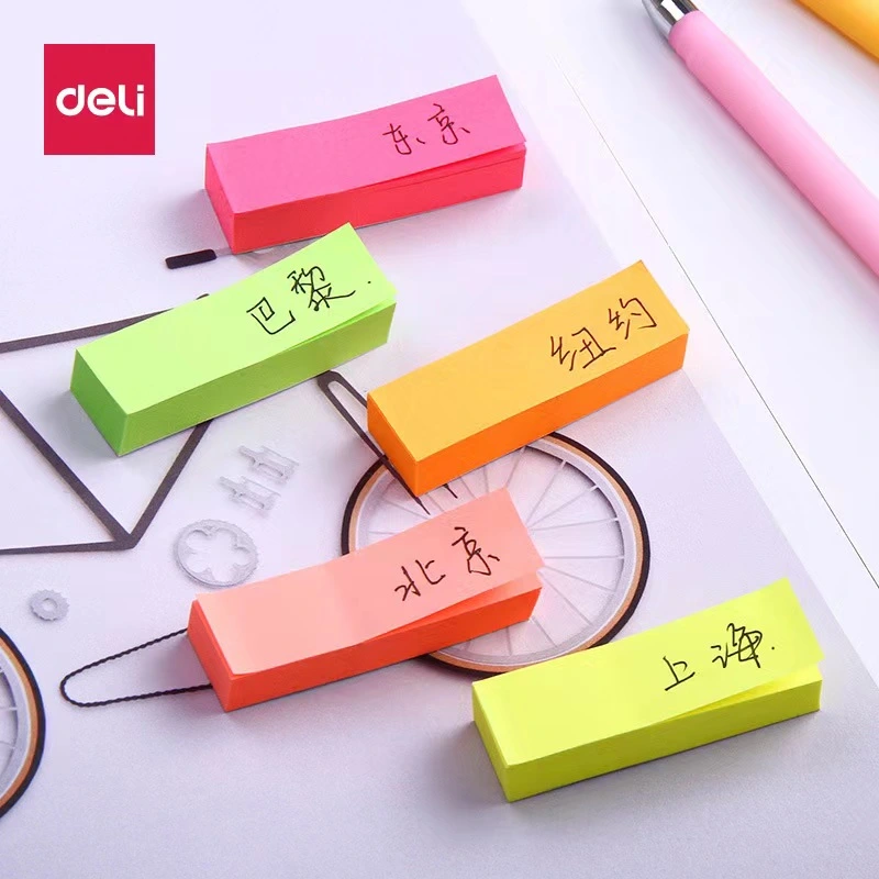 500 Sheets 5 Bright Colors Sticky Notes Pad 1.97x0.59inch Self-Adhesive Memo Paper Stickers for Classification Book Flags Tabs Strip Index Tabs, Page Tabs for Home, School and Office Supplies (Deli, 7154)