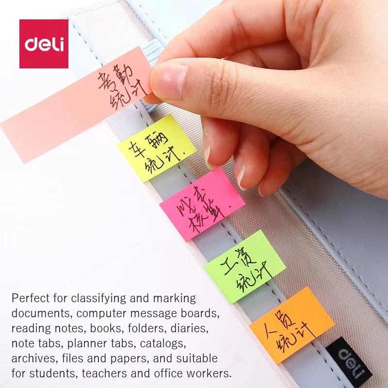 500 Sheets 5 Bright Colors Sticky Notes Pad 1.97x0.59inch Self-Adhesive Memo Paper Stickers for Classification Book Flags Tabs Strip Index Tabs, Page Tabs for Home, School and Office Supplies (Deli, 7154)