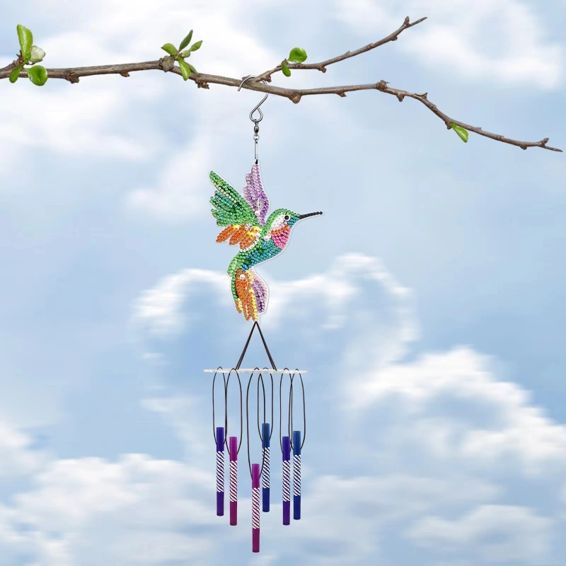 DIY Diamond Painting Kit, Double Sided 5D Diamond Painting, DIY Wind Chime, Diamond Painting Wind Chime with Butterfly, Dragonfly, Bird, Owl, Peacock Great Home Decor (Pengdao)