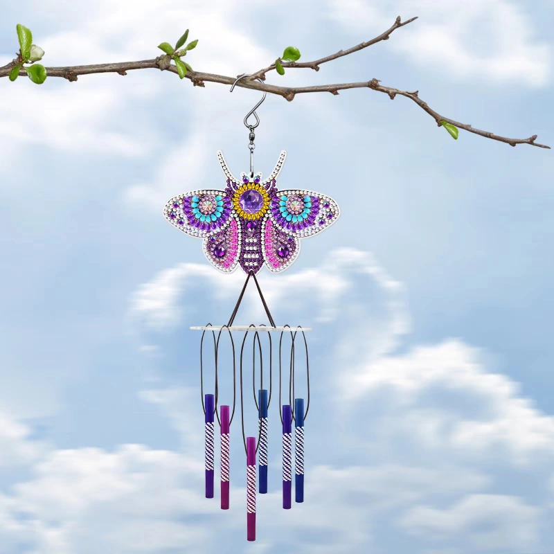 DIY Diamond Painting Kit, Double Sided 5D Diamond Painting, DIY Wind Chime, Diamond Painting Wind Chime with Butterfly, Dragonfly, Bird, Owl, Peacock Great Home Decor (Pengdao)