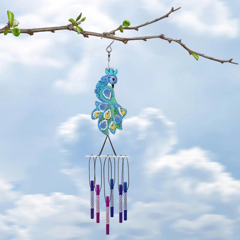 DIY Diamond Painting Kit, Double Sided 5D Diamond Painting, DIY Wind Chime, Diamond Painting Wind Chime with Butterfly, Dragonfly, Bird, Owl, Peacock Great Home Decor (Pengdao)