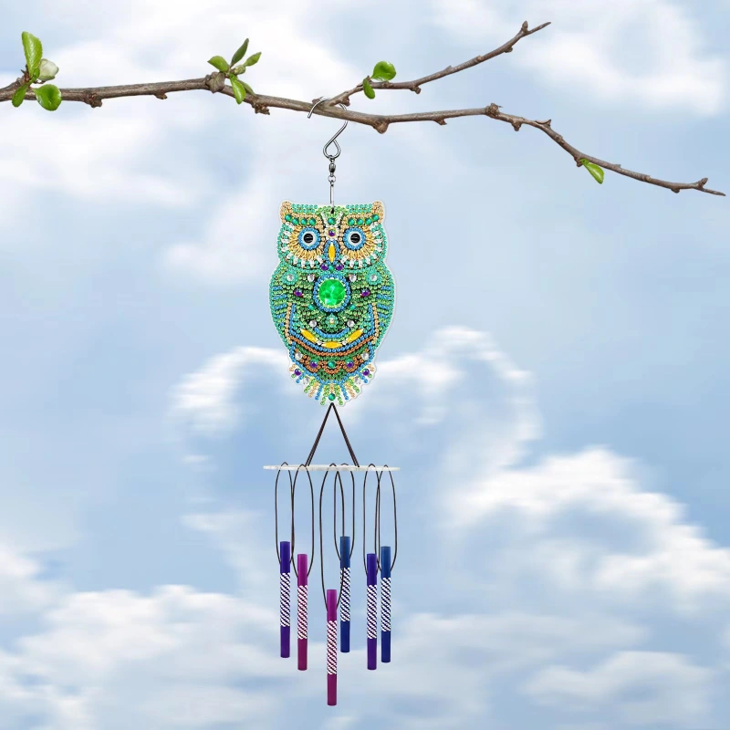 DIY Diamond Painting Kit, Double Sided 5D Diamond Painting, DIY Wind Chime, Diamond Painting Wind Chime with Butterfly, Dragonfly, Bird, Owl, Peacock Great Home Decor (Pengdao)