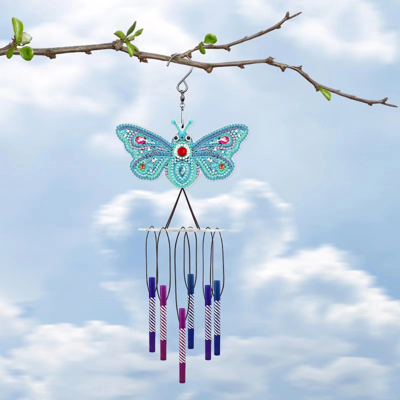 DIY Diamond Painting Kit, Double Sided 5D Diamond Painting, DIY Wind Chime, Diamond Painting Wind Chime with Butterfly, Dragonfly, Bird, Owl, Peacock Great Home Decor (Pengdao)