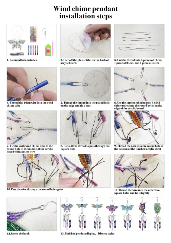 DIY Diamond Painting Kit, Double Sided 5D Diamond Painting, DIY Wind Chime, Diamond Painting Wind Chime with Butterfly, Dragonfly, Bird, Owl, Peacock Great Home Decor (Pengdao)
