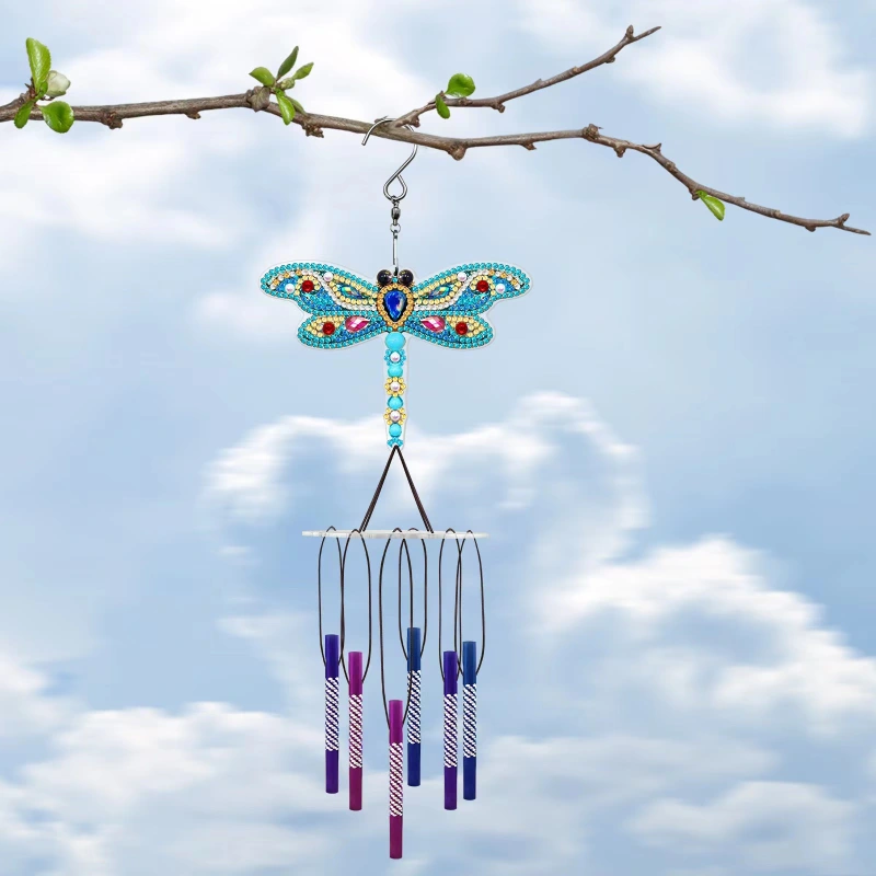 DIY Diamond Painting Kit, Double Sided 5D Diamond Painting, DIY Wind Chime, Diamond Painting Wind Chime with Butterfly, Dragonfly, Bird, Owl, Peacock Great Home Decor (Pengdao)