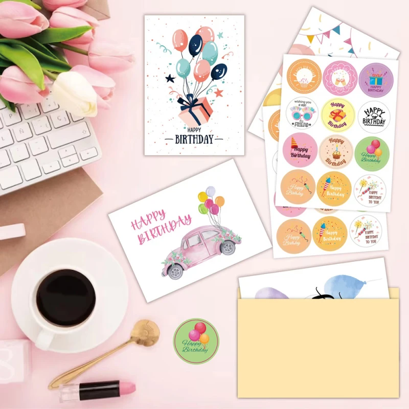Birthday Card Sets Happy Birthday Cards with Envelopes and Stickers 24pcs Beautiful Birthday Cards with 24 Envelopes and 24 Stcikers  (Yixun）
