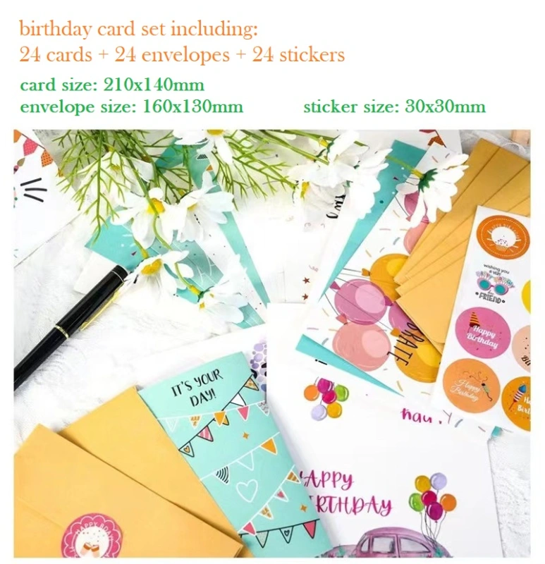 Birthday Card Sets Happy Birthday Cards with Envelopes and Stickers 24pcs Beautiful Birthday Cards with 24 Envelopes and 24 Stcikers  (Yixun）