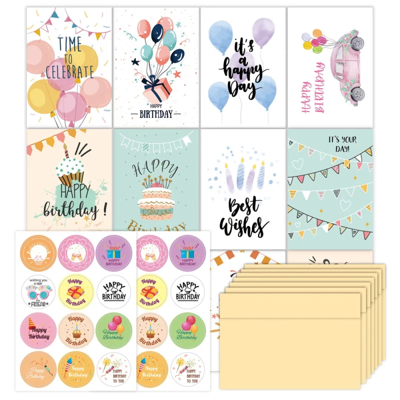 Birthday Card Sets Happy Birthday Cards with Envelopes and Stickers 24pcs Beautiful Birthday Cards with 24 Envelopes and 24 Stcikers  (Yixun）