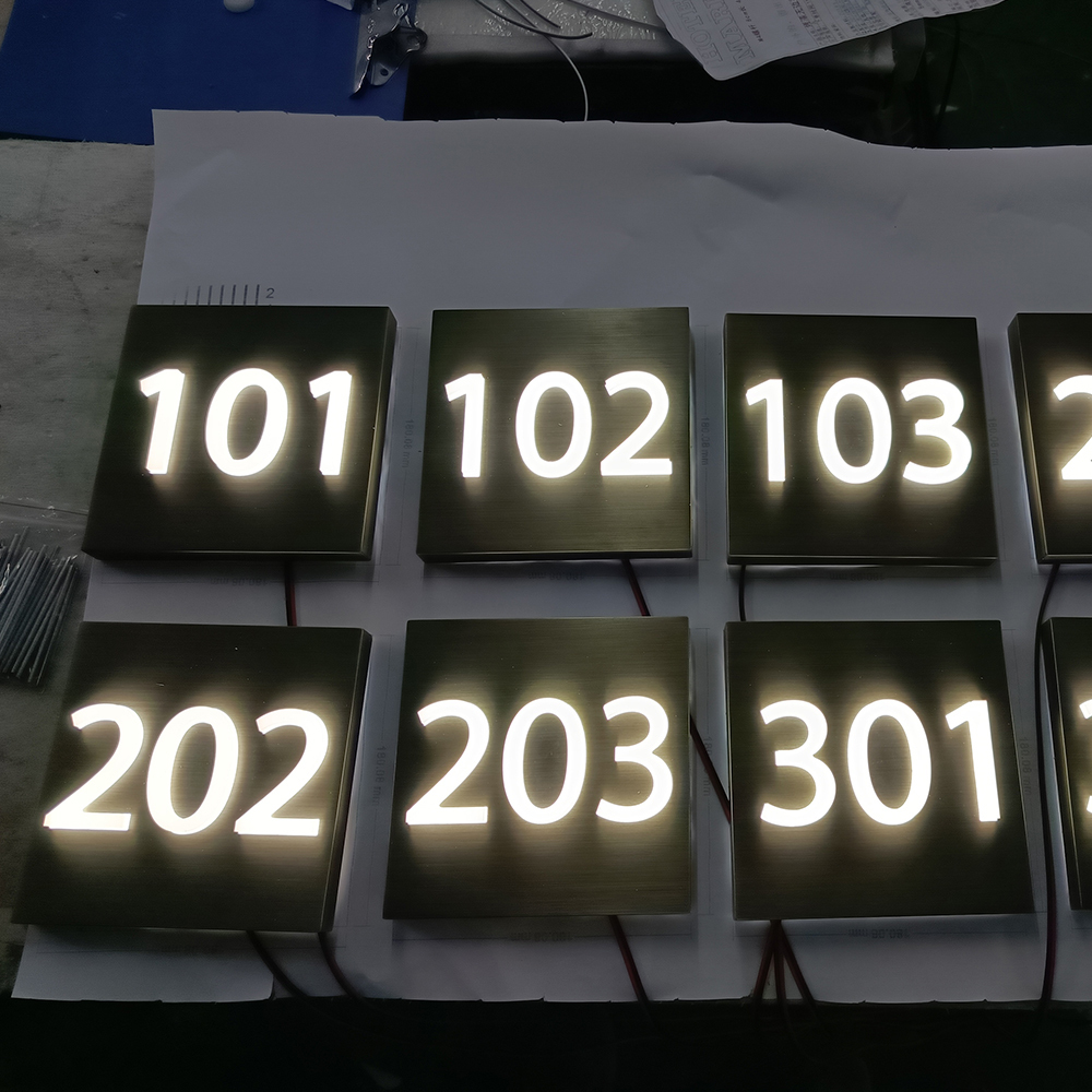 Customised Led Illuminated Stainless Steel House Numbers Hotel Room Number With Light