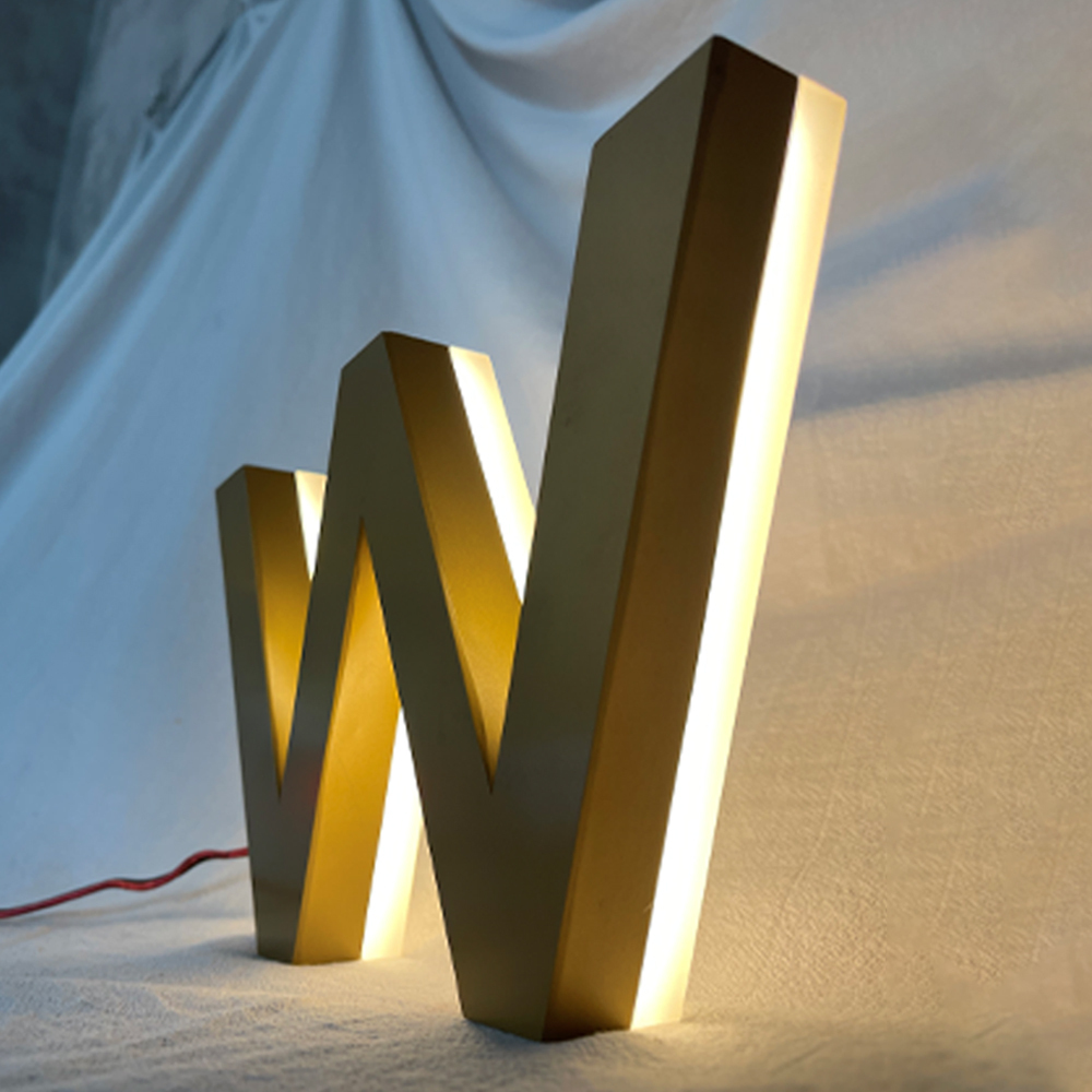Custom Laser Cutting 3D Metal Titanium LED Backlit Signage Stainless Steel Letter Wall Logo Signs