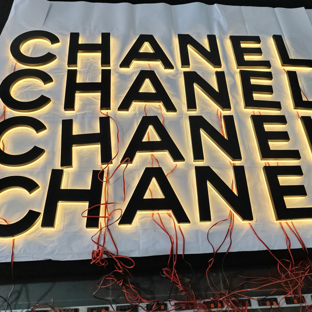 Brand Name illuminated signs business stainless steel back-lit letters indoor & outdoor use