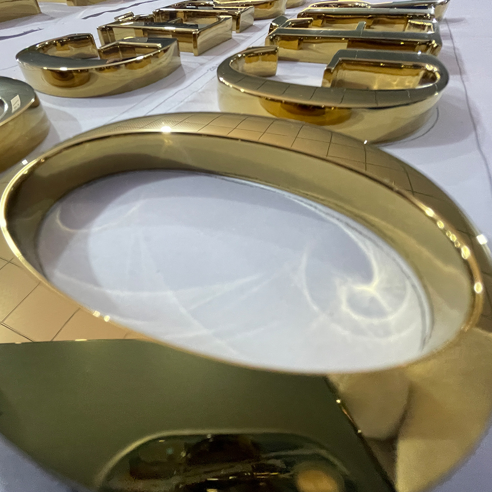 Custom Mirror Gold 3D Building Signs Electroplated color signs letters