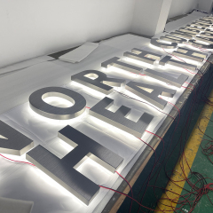 Brushed 3d stainless steel letters back illuminated signs for company name branding signs light