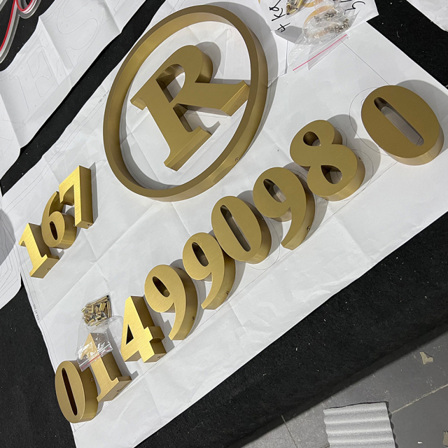 Custom 3D build up letters electroplated gold color number 3d signs outdoor use