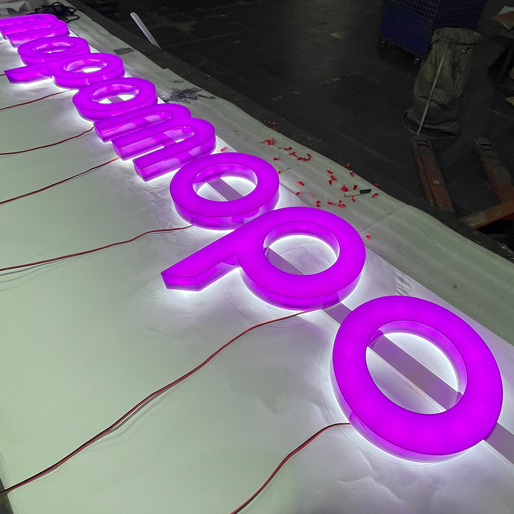 Customized Full Illuminated acrylic letters with stainless steel tube back for shop front business advertising signs lighting