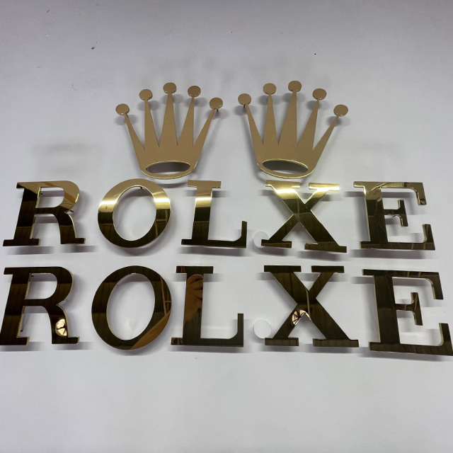 Branding 3D Signage Mirror electroplated gold flat cut letters customized stainless steel metal letters