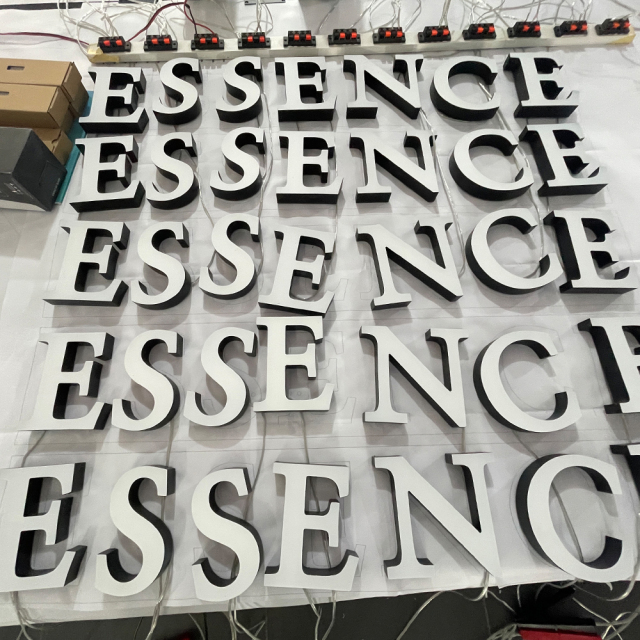 Custom Face illuminated acrylic letters stainless steel return shopfront signs lighting outdoor use