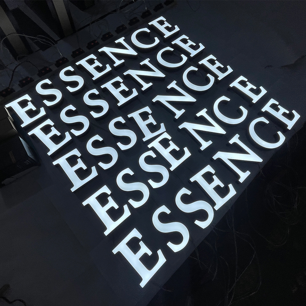 Custom Face illuminated acrylic letters stainless steel return shopfront signs lighting outdoor use
