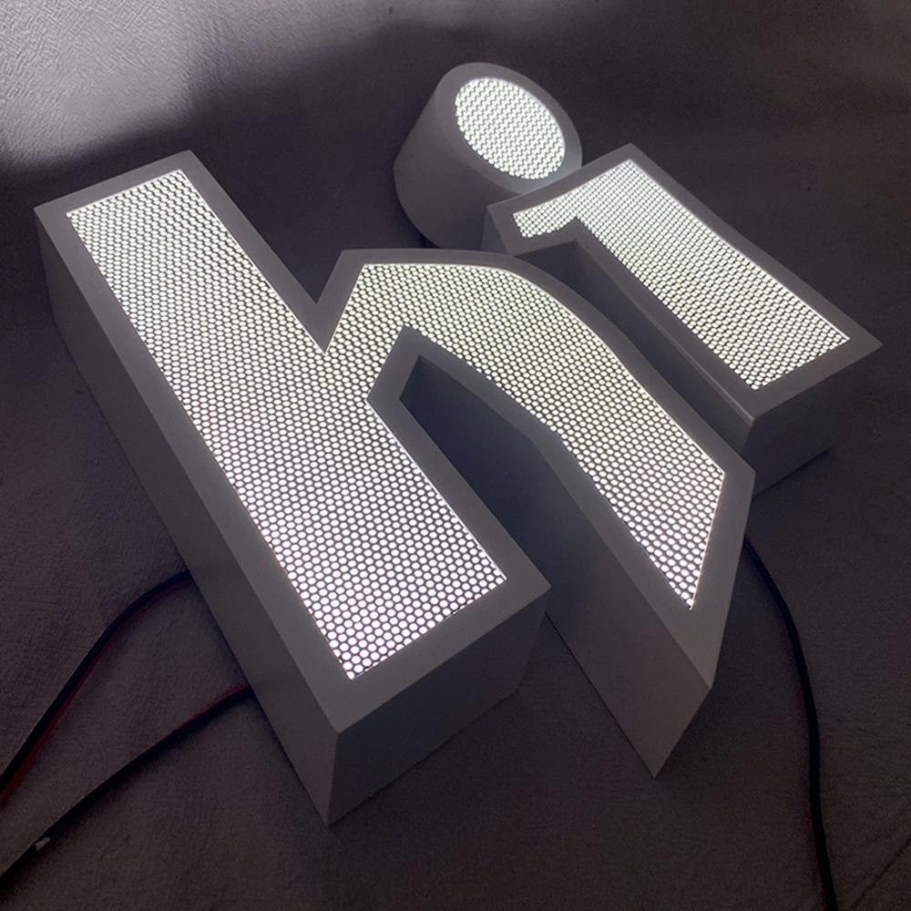 Customized Perforated face illuminated channel letters rim face lit signage waterproof and outdoor use 3d signs lighting