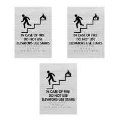 Custom Stairs Sign with Braille and Adhesive Back Durable Wipe Clean Plastic Business Restaurant Signage for Indicating Stairs Brushed Aluminum Signs