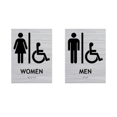 Accessible Access Braille Tactile Sign Ambulant Toilet Sign Custom Metal Ada Braille Signs ADA Brushed Aluminum Restroom Signs