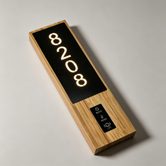 Wood‑grain LED Hotel Room Number Plate With Doorbell Switch