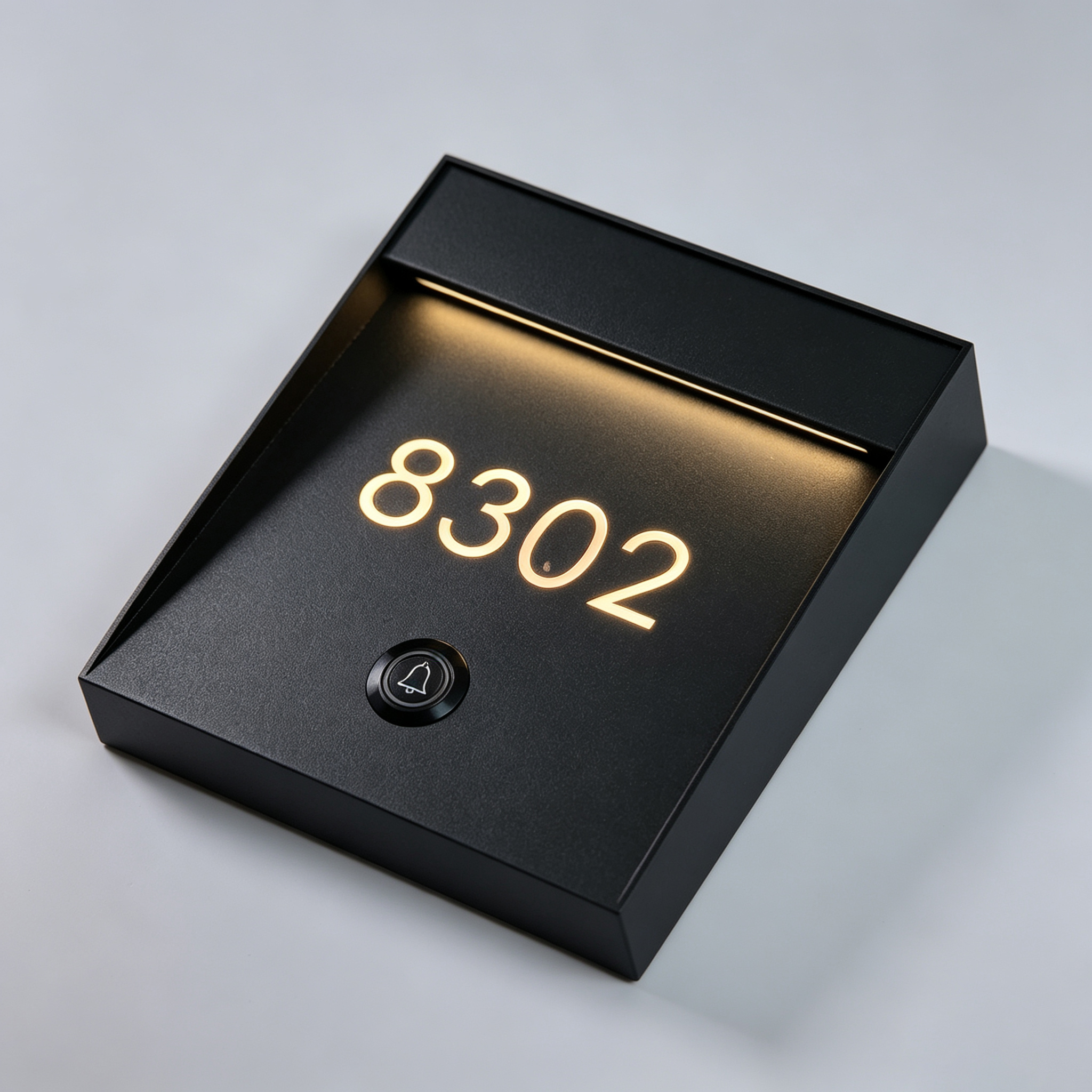 Black Angled LED Hotel Room Number Sign With Doorbell Button