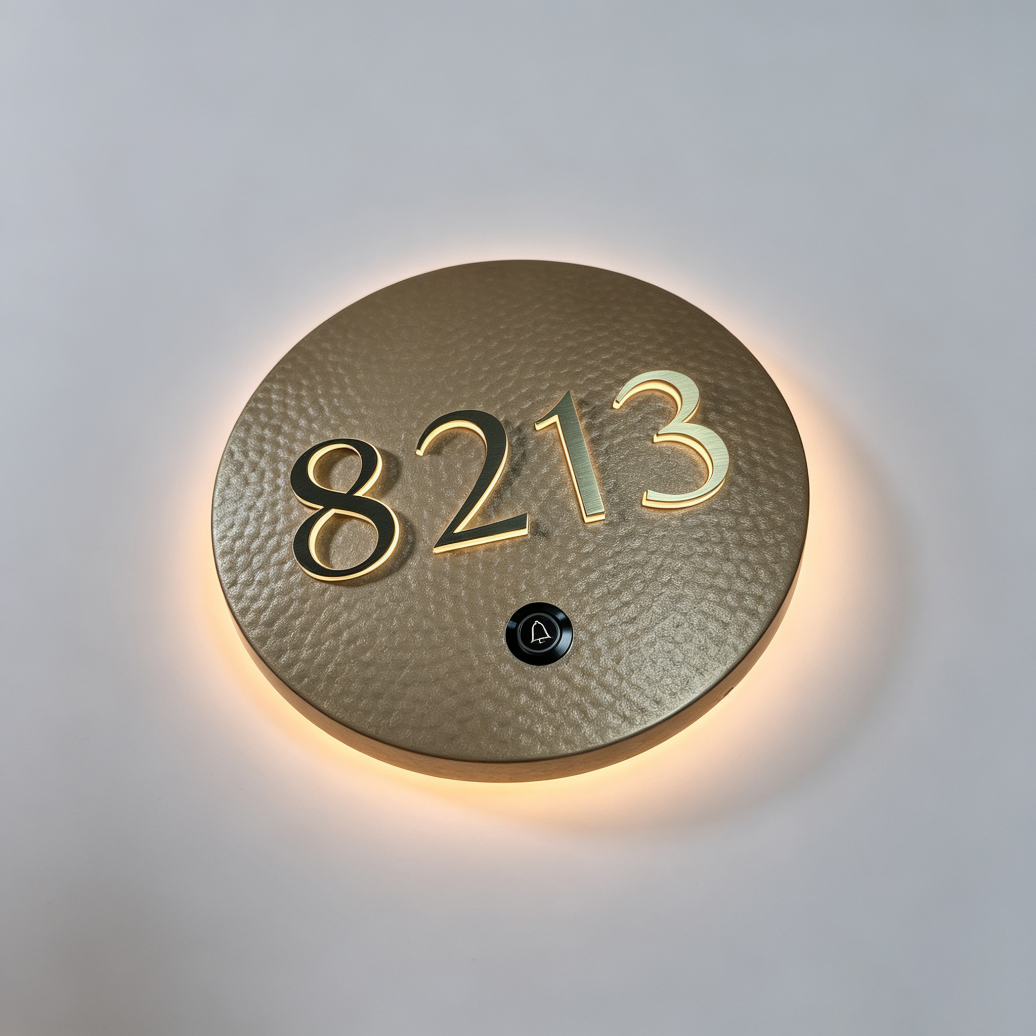 Round Backlit Hotel Room Number Plate With Doorbell Button