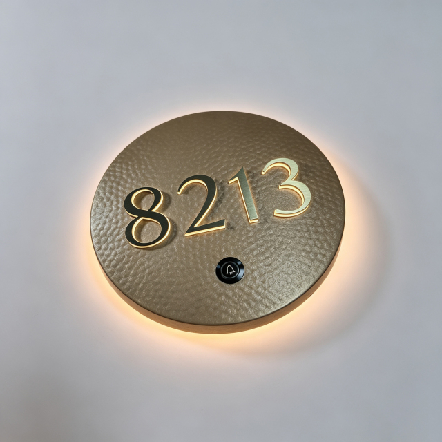 Round Backlit Hotel Room Number Plate With Doorbell Button