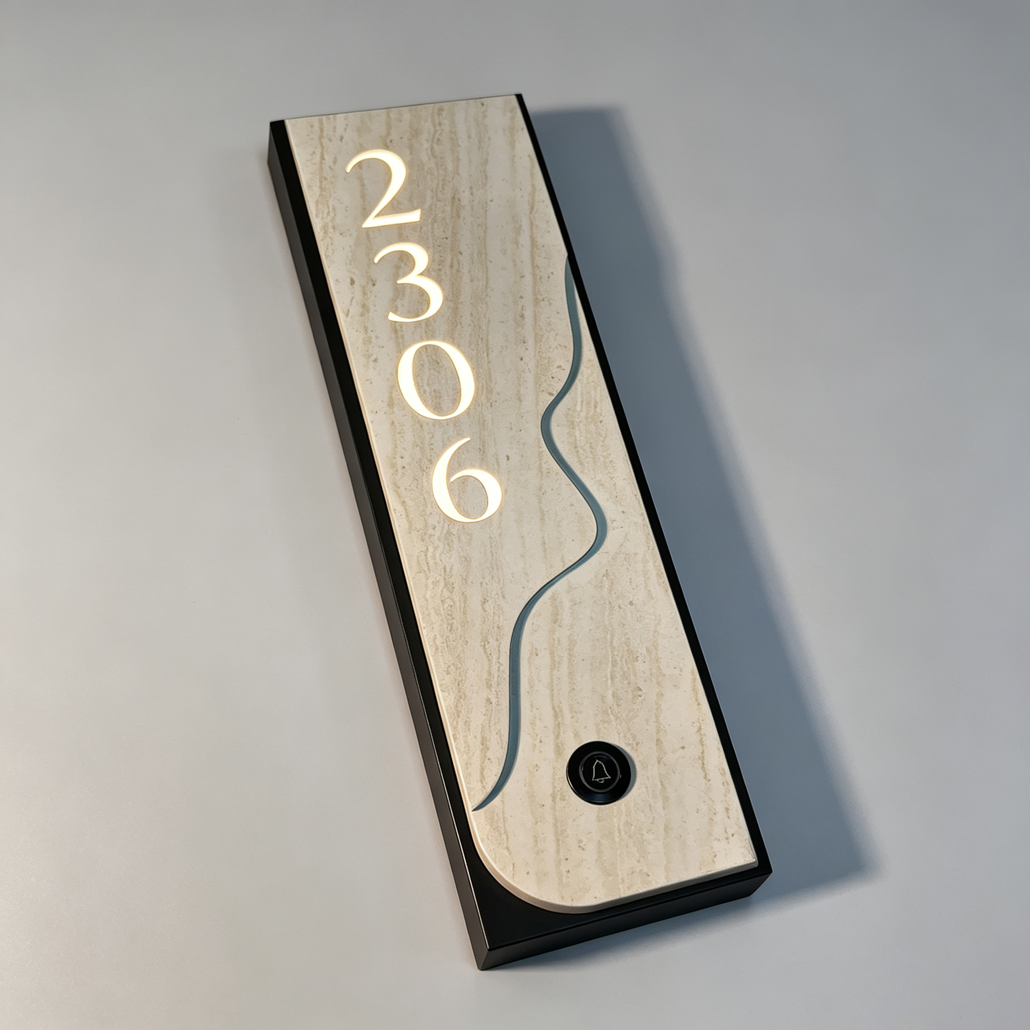 Vertical Stone‑Texture LED Room Number Sign With Doorbell Button