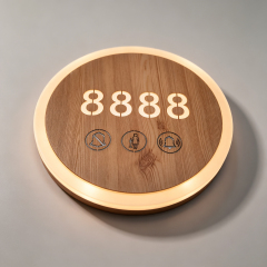 Round Backlit Wood Effect Hotel Door Number Plate