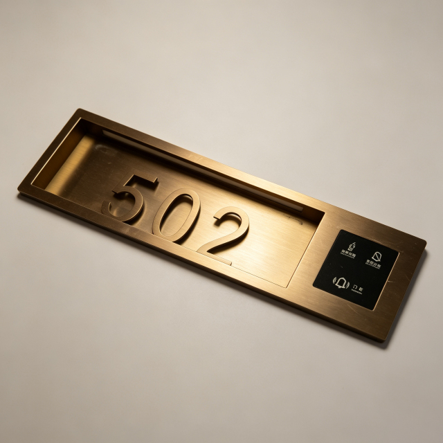 Brass Recessed Hotel Room Number Plate With Doorbell Control Buttons