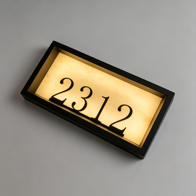 Black Frame Backlit Hotel Room Number Sign
