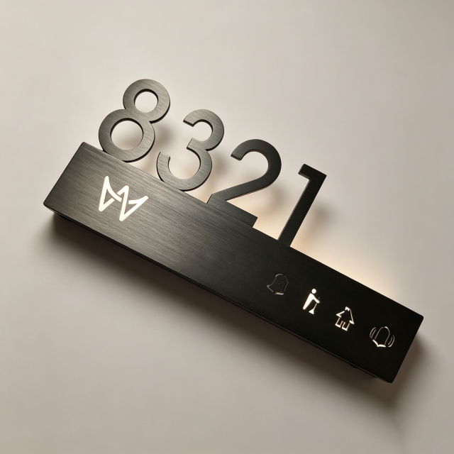 Backlit LED Hotel Room Number Sign Guest Service Icons