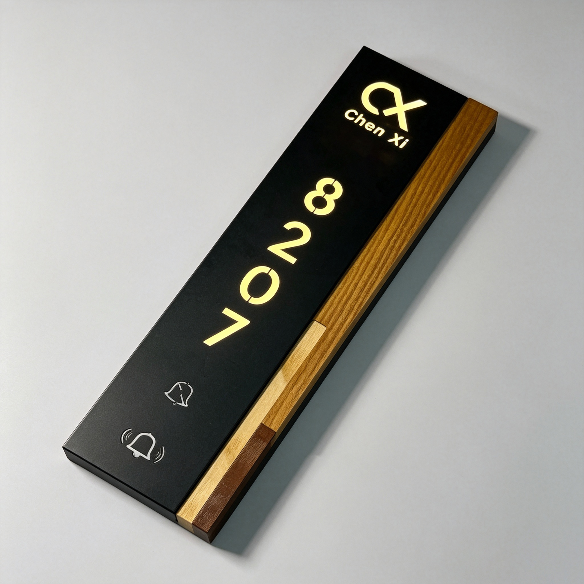 LED Backlit Hotel Room Number Door Sign Wood Splice