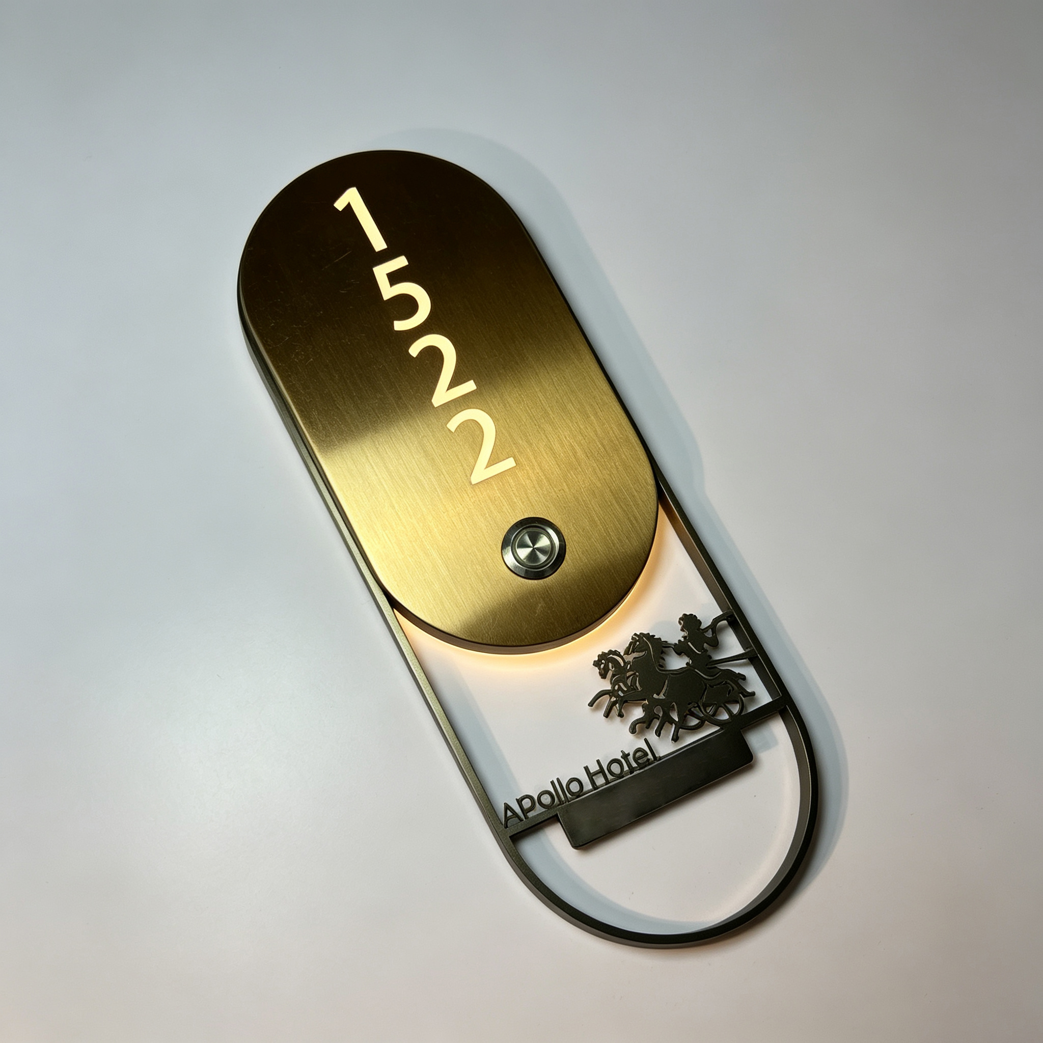 Oval Hollow‑out LED Illuminated Hotel Room Number Sign With Doorbell Button