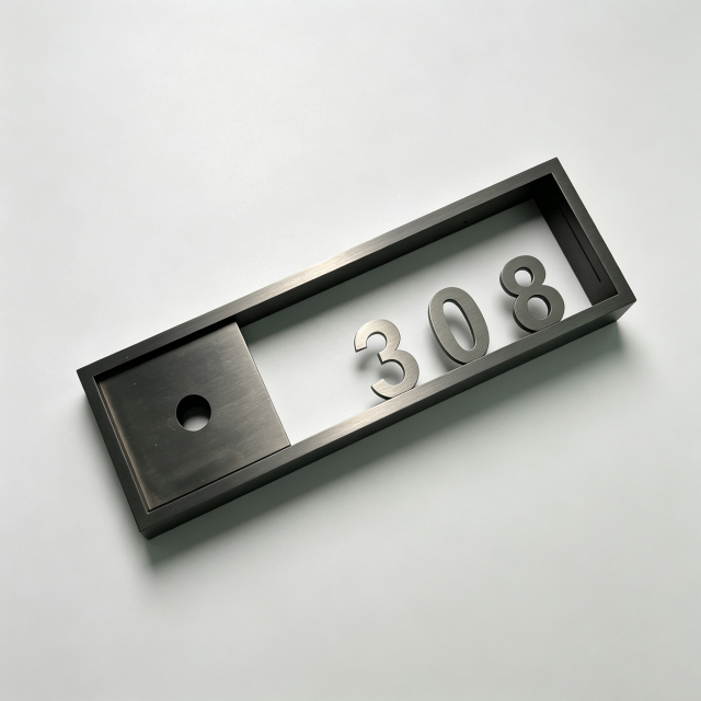 Framed Metal Hotel Room Number Door Sign With Doorbell Cutout
