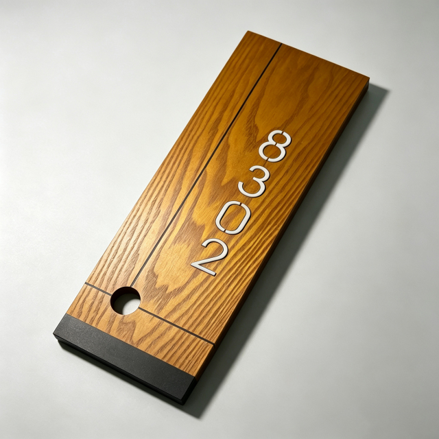 Wood Grain Hotel Room Number Door Sign With Doorbell Hole