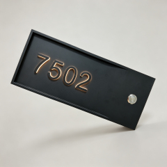 Stainless steel raised Braille hotel room doorplate with smart bell
