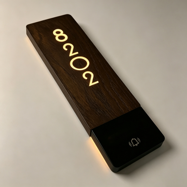 Wood Grain LED Hotel Room Number Sign With Touch Doorbell