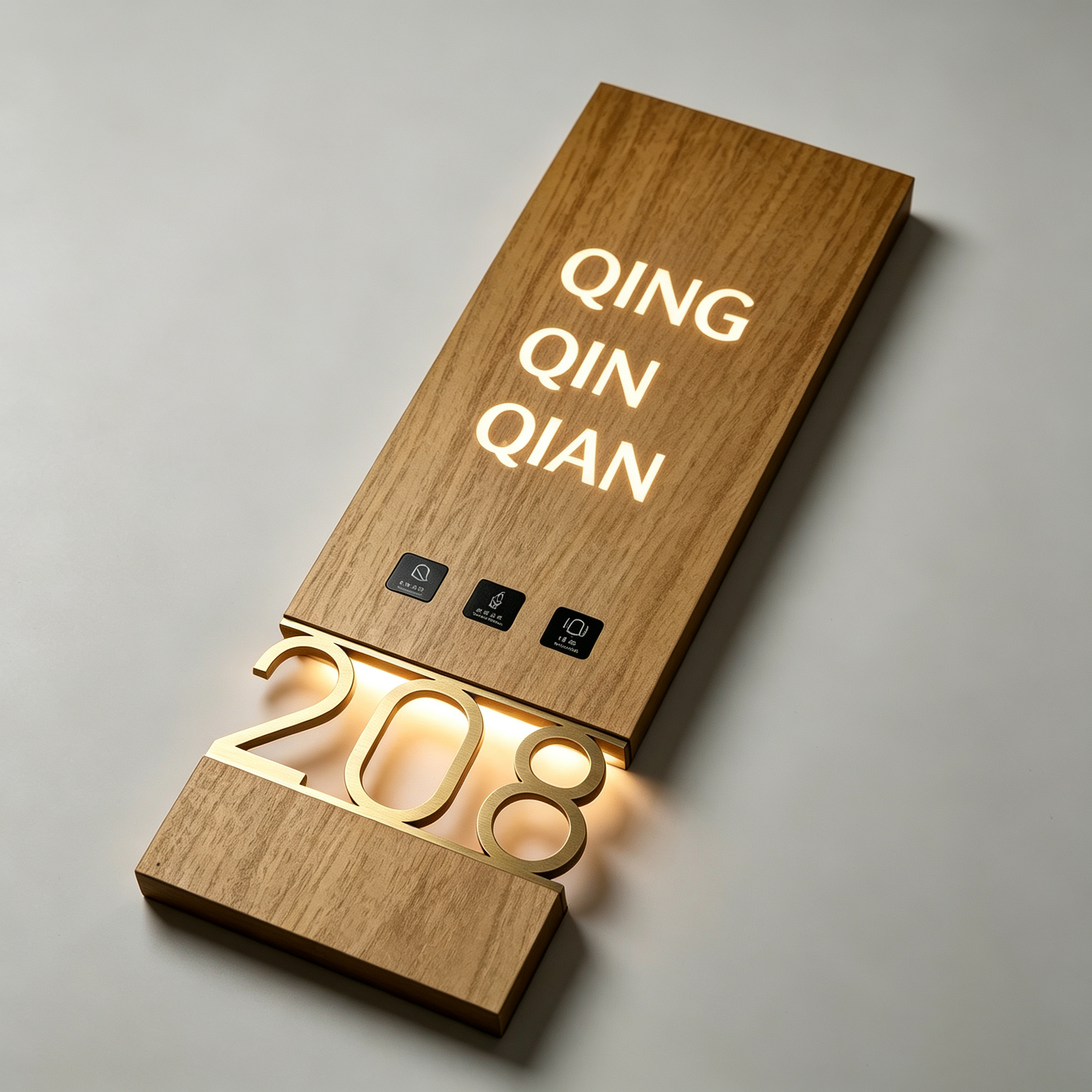 Wood Grain LED Illuminated Hotel Door Sign With Touch Buttons